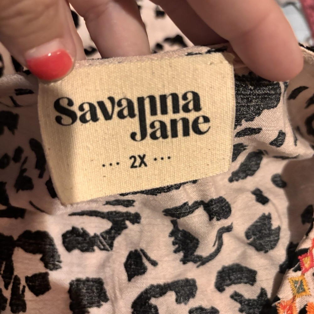 Savanna Jane Top Womens 2X Boho Embroidered Floral Leopard Print Blouse - Picture 4 of 5